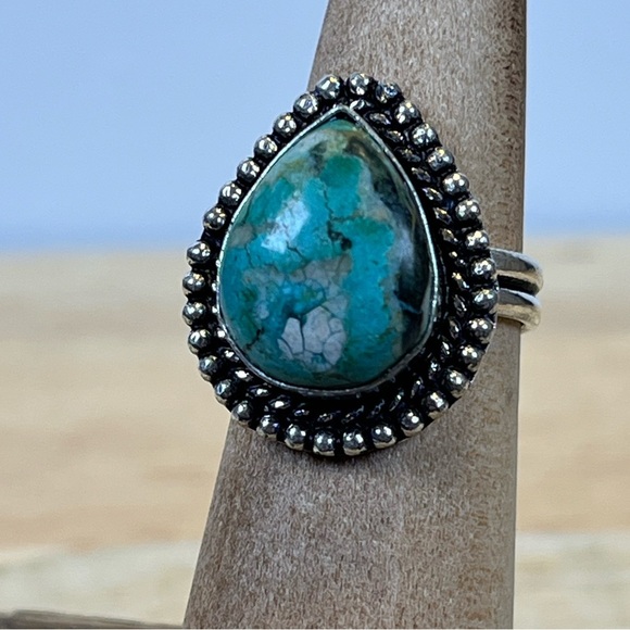 Hand Crafted Jewelry - 925 SILVER PLATED GEMSTONE RING TIBETAN TURQUOISE SIZE 6
